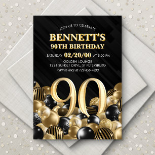 Invitation Ballons Black Gold 90e anniversaire