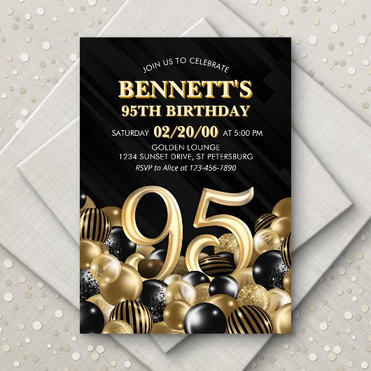 Invitation Ballons Black Gold 95e anniversaire