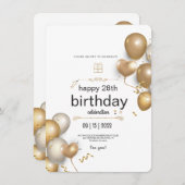 Invitation Ballons Blanc Et Or Anniversaire (Devant / Derrière)