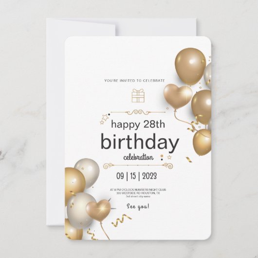 Invitation Ballons Blanc Et Or Anniversaire (Devant)