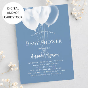 Invitation Ballons blancs bleu foncé baby shower garçon