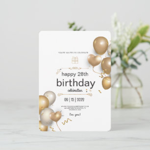 Invitation Ballons Blancs Et Dorés Fête D'anniversaire