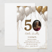 Invitation Ballons blancs et or 50 anniversaire (Devant / Derrière)
