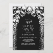 Invitation Ballons blancs noirs Surprise 55e anniversaire (Devant)
