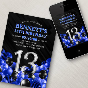 Invitation Ballons bleu 13e anniversaire