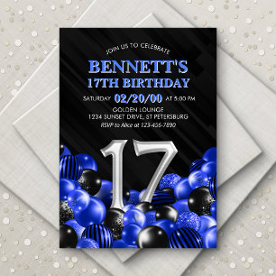 Invitation Ballons bleu 17e anniversaire