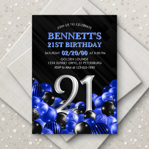Invitation Ballons bleu 21e anniversaire