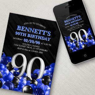 Invitation Ballons bleu 90e anniversaire