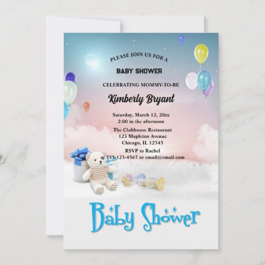 Invitation Ballons bleu blanc C'est un Baby shower garçon (Devant)