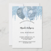Invitation Ballons bleu blanc d'anniversaire parties scintill (Devant)