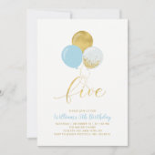 Invitation Ballons bleu clair et or Cinq 5ème anniversaire (Devant)
