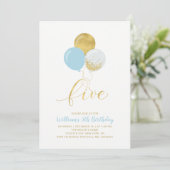 Invitation Ballons bleu clair et or Cinq 5ème anniversaire (Debout devant)
