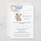 Invitation Ballons bleu en peluche bébé bébé garçon douche (Devant)