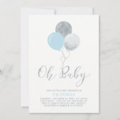 Invitation Ballons bleu et argent | Oh Baby Boy Baby shower (Devant)