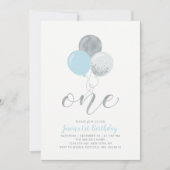 Invitation Ballons bleu et argent | Un 1er anniversaire de ga (Devant)