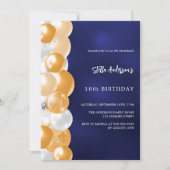 Invitation Ballons bleu marine or anniversaire (Devant)