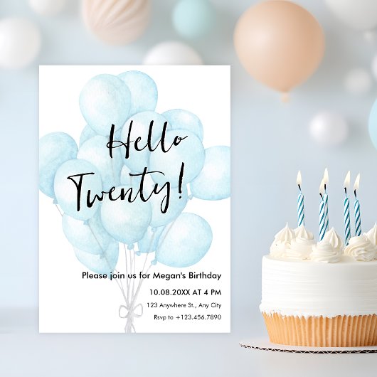 Invitation Ballons bleu minimaliste anniversaire