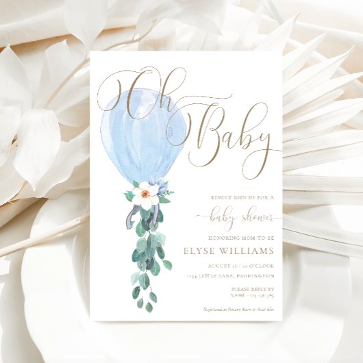 Invitation Ballons bleu Oh Baby Baby shower