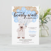 Invitation Ballons bleu ours en peluche mignon garçon baby sh (Debout devant)