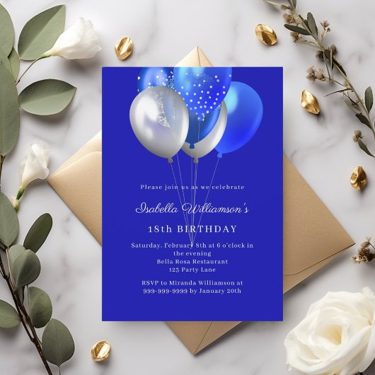 Invitation Ballons bleu royal anniversaire