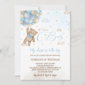Invitation Ballons bleu Teddy Bear Baby shower garçon (Devant)