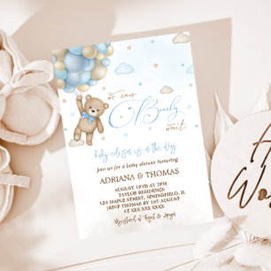 Invitation Ballons bleu Teddy Bear Baby shower garçon