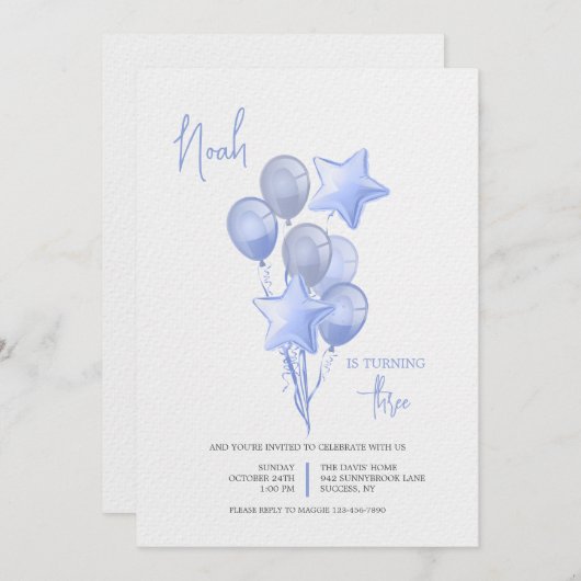 Invitation Ballons Bleus (Devant / Derrière)