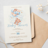 Invitation Ballons Bleus Baby shower Ours en Teddy