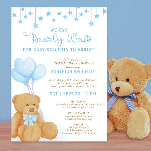 Invitation Ballons Bleus Bleus Bleus mignons Teddy Baby showe
