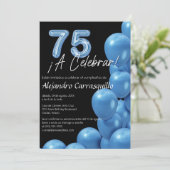 Invitation Ballons Bleus Bleus Espagnol Noir 75e anniversaire (Debout devant)