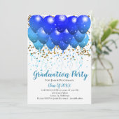 Invitation Ballons Bleus Bleus Gold Confetti Blanc (Debout devant)