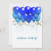 Invitation Ballons Bleus Bleus Gold Confetti Blanc (Dos)
