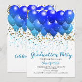 Invitation Ballons Bleus Bleus Gold Confetti Blanc (Devant / Derrière)