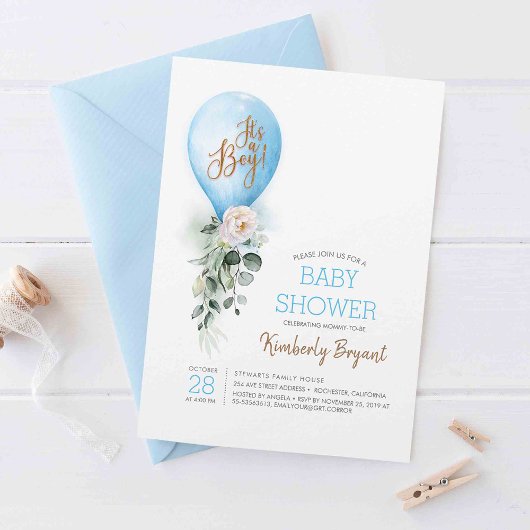 Invitation Ballons Bleus C'est un Baby shower garçon