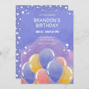 Invitation Ballons bleus colorés anniversaire