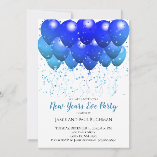 Invitation Ballons Bleus Confetti Fête de la Saint Sylvestre (Devant)