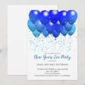 Invitation Ballons Bleus Confetti Fête de la Saint Sylvestre (Devant / Derrière)