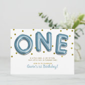 Invitation Ballons Bleus Confettis Dorés Fête d'anniversaire  (Debout devant)