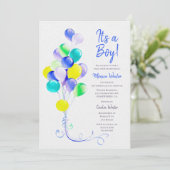 Invitation Ballons Bleus Douche bébé (Debout devant)