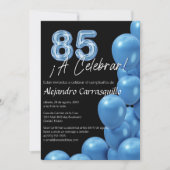 Invitation Ballons Bleus Espagnol Noir fin 85e anniversaire (Devant)