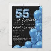 Invitation Ballons Bleus Espagnol Noir mignon 55e anniversair (Devant)