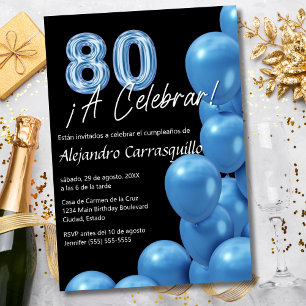 Invitation Ballons Bleus Espagnols Pas Chers Noir 80ème Anniv