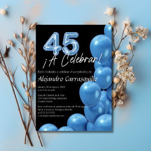 Invitation Ballons Bleus Espagnols pour 45ème Anniversaire No