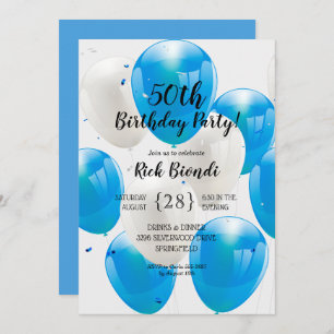 Invitation Ballons bleus fête d'anniversaire