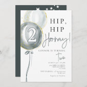 Invitation Ballons bleus garçon 2 anniversaire (Devant / Derrière)