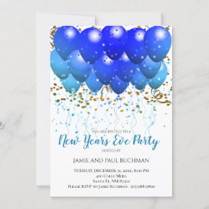 Invitation Ballons Bleus Néon Et Confetti Or Sur Blanc