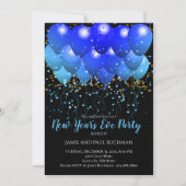 Invitation Ballons Bleus Néon Et Confetti Or Sur Noir (Devant)