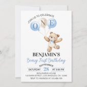 Invitation Ballons Bleus Ours Teddy Béary Premier anniversair (Devant)