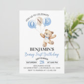 Invitation Ballons Bleus Ours Teddy Béary Premier anniversair (Debout devant)