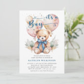 Invitation Ballons Bleus Teddy Bear Cute Boy Baby shower (Debout devant)